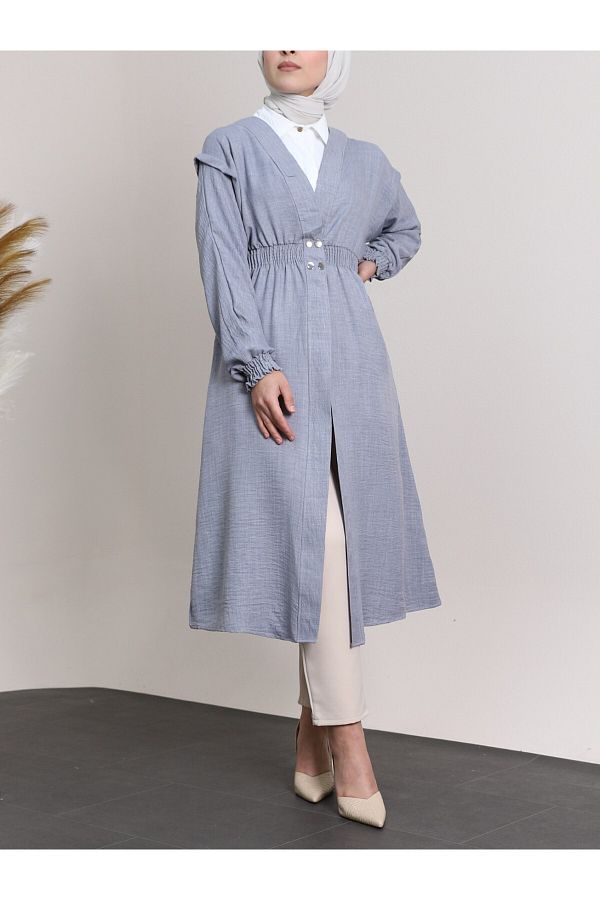 Modamorfo-Gray Linen Cap - Elastic Sleeves and Waist, Snaps 1