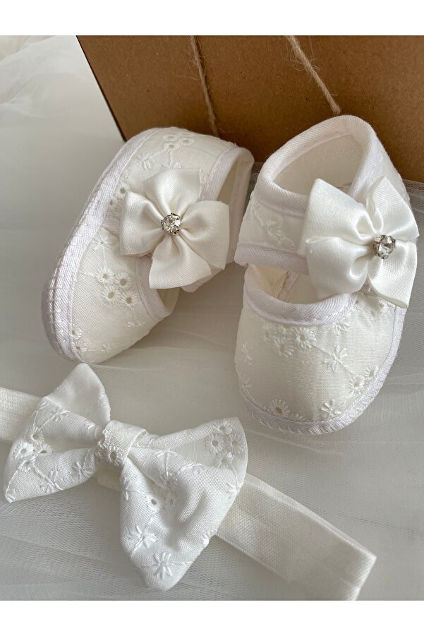 MASALBABY Kız Bebek Fistolu Patik / Yeni Doğan Hediyelik / Saç Bantlı Ekru Mevlüt Patiği