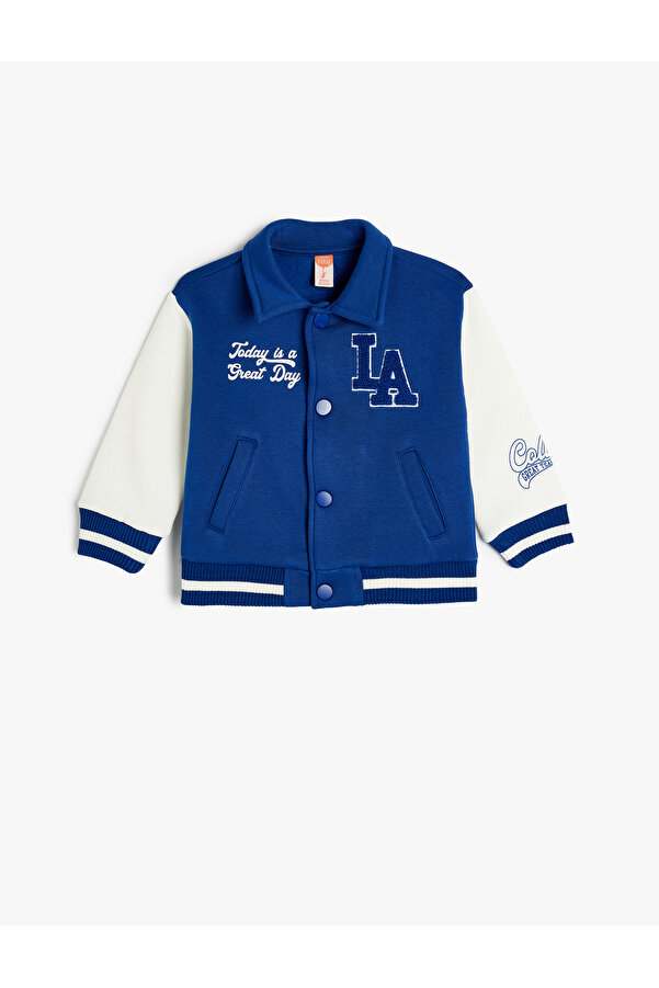 Koton Uzun Kollu Renk Bloklu Aplike Detaylı Polo Yaka Şardonlu Kolej Ceket