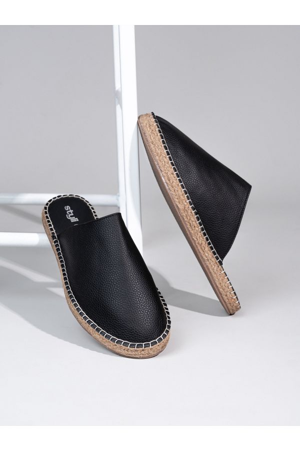 Styli-Textured Faux Leather Espadrille Mules 1