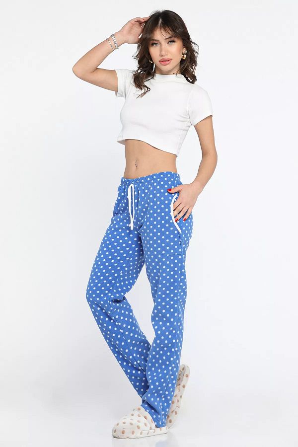 GÜLSELİ-Pantaloni de pijama din lână cu buline albastre pentru femei 1