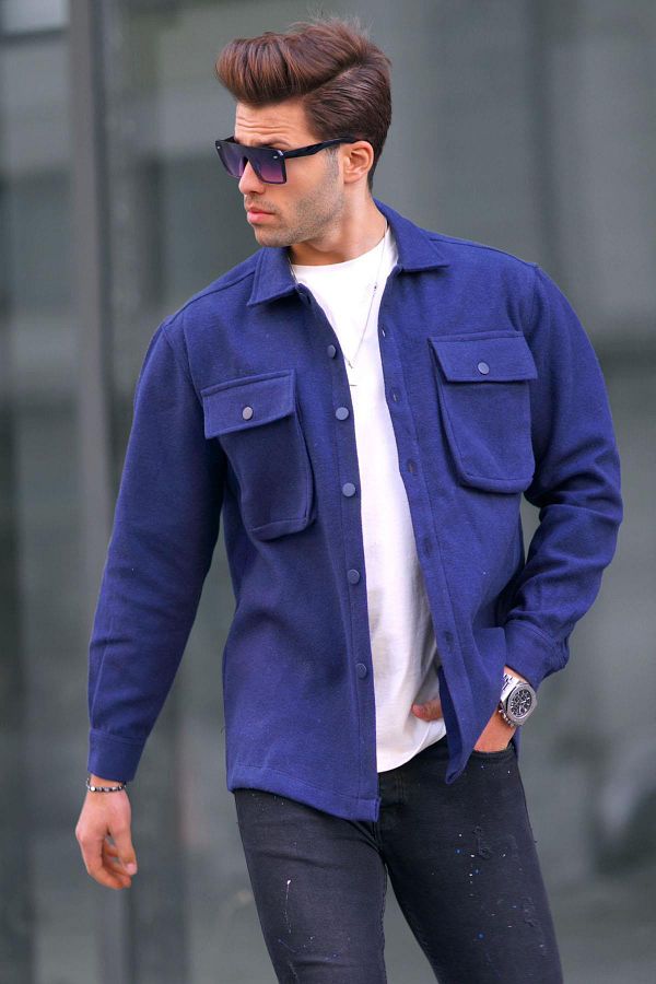 Madmext-Ανδρικό πουκάμισο Navy Blue Oversize Lumberjack 6709 1