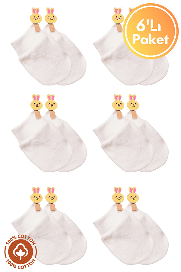 Miniel Unisex Bebek Yenidoğan Penye Organik Pamuklu Bebek Eldiveni 6 Çift  Set