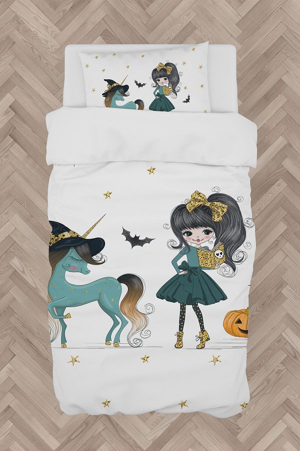 BAMBAŞKA MODA-Unicorn Patterned Honey Pumpkin Bedding Set - Bmn-8255 1