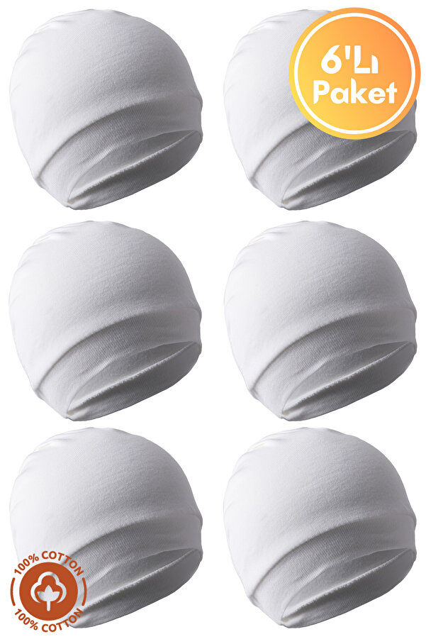 Miniel Unisex Bebek Penye Organik Pamuklu Yenidoğan 6Lı Bebek Bere Düz Renkli Set