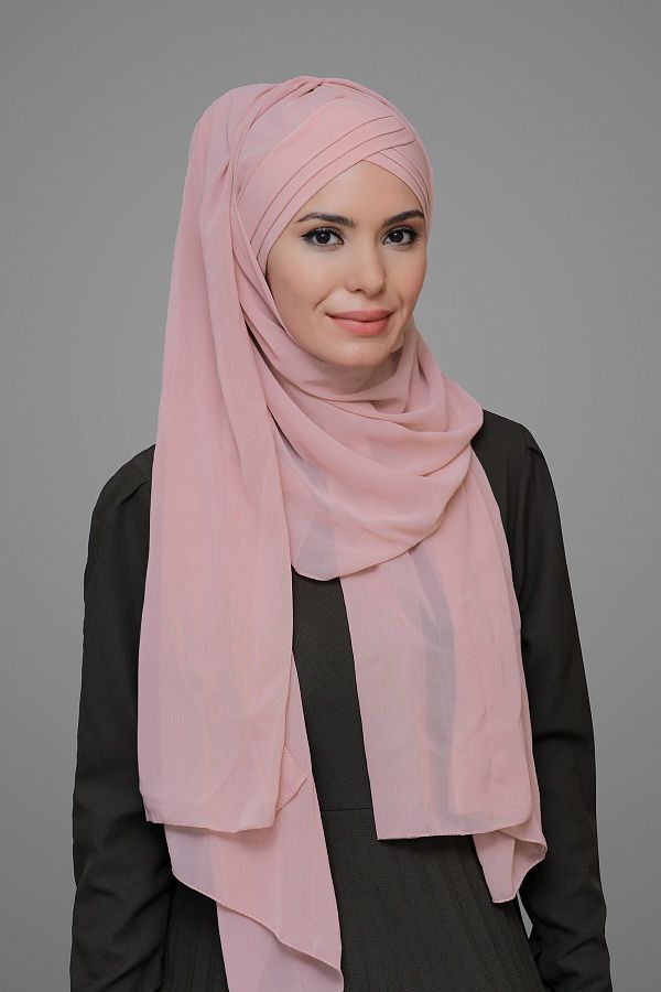 HÜRREM BONE-Powder Practical Ready-made Interlocking Bonnet Shawl Chiffon Self-Sewn Bonnet Three-Striped 1451_06 1