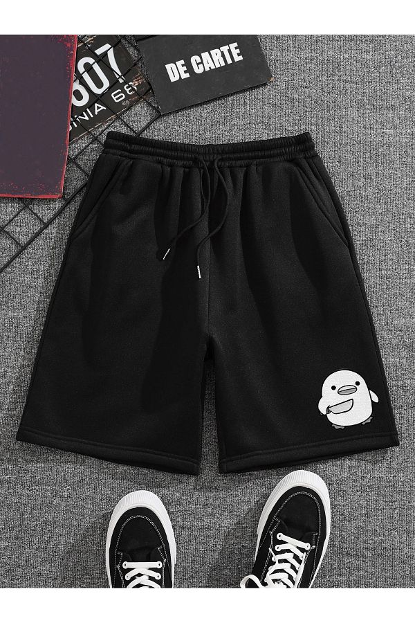 De Carte-Cute Duck Printed Sporty Black Men's Bermuda Shorts 1