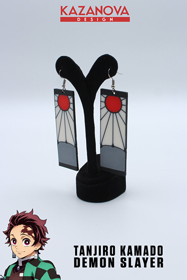 Kazanova Design Tanjiro Kamado Demon Slayer Hanafuda Earring- Trendyol