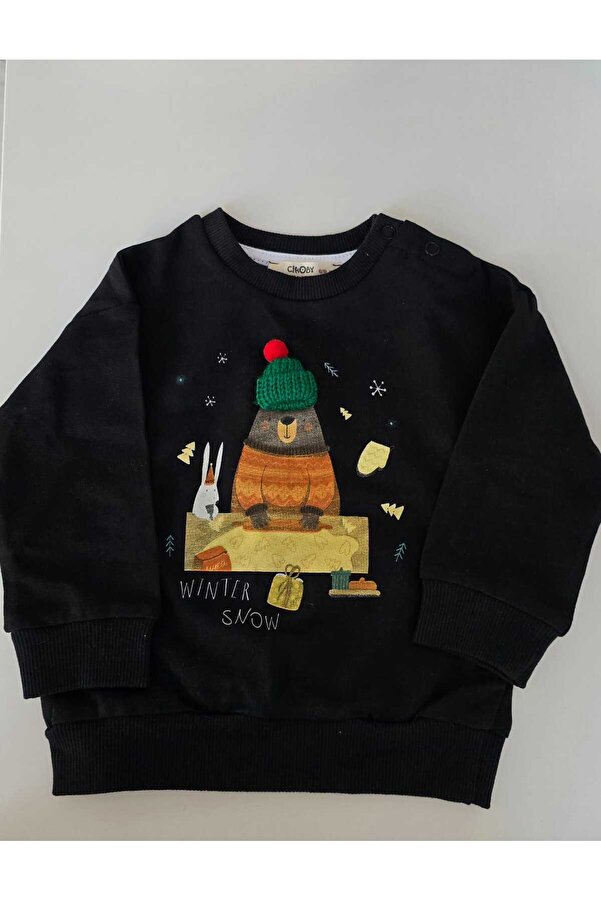 MOW Kids Yılbaşı Temalı Unisex Bebek Çocuk Pamuklu Sweatshirt