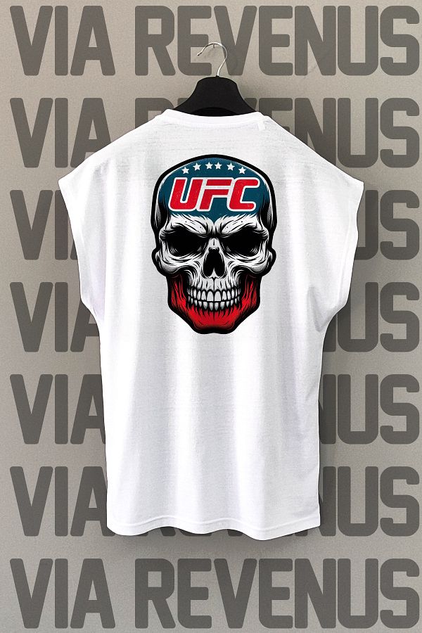 Vordevia-Ufc Skull Printed 100% Cotton Zero Sleeve Sports Tshirt 1