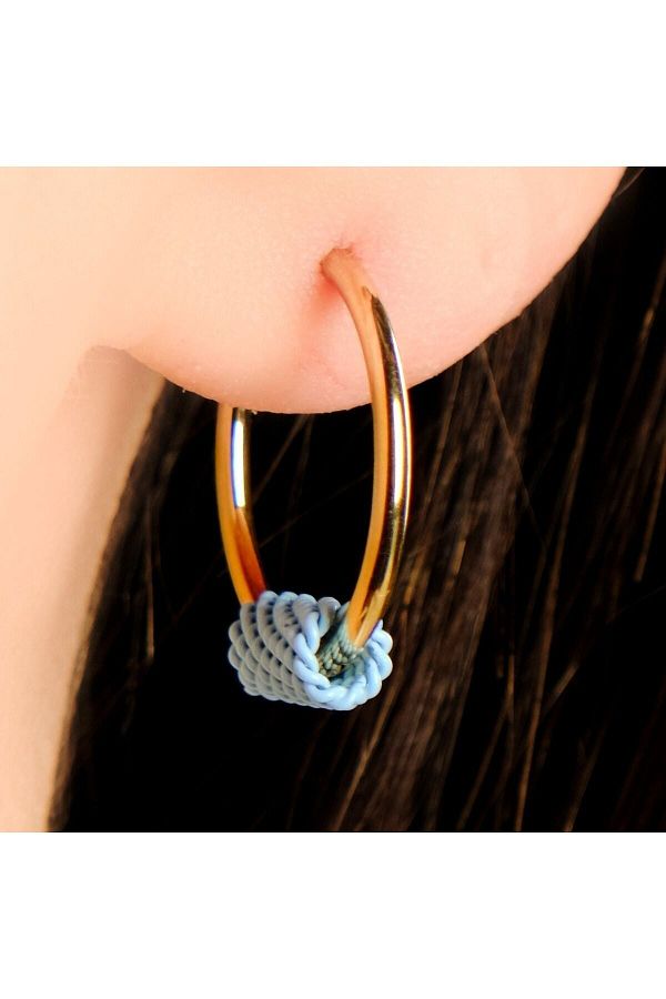 Lekka Design-Blue Roll Chain Detailed Anti-Tarnish Steel Women's Hoop Earrings 1