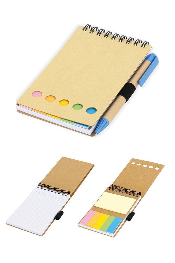 Copyder-Hard Kraft Cover Notepad with Spiral on Top - Adhesive Post-It Set 1
