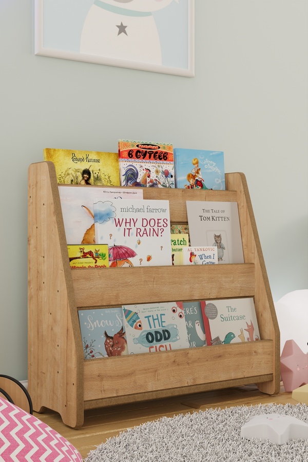 zeo wood design Montessori Mdf Çocuk Kitaplığı - Safir Meşe