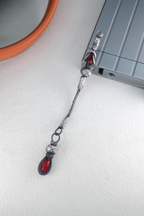 dergah tesbih-Silver Kazaziye Whips with Red Stones 1
