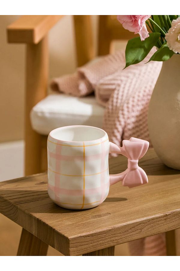 LC Waikiki-Lcw Home Pink Patterned Ceramic Mug with Bow and Handle 320 ml 1