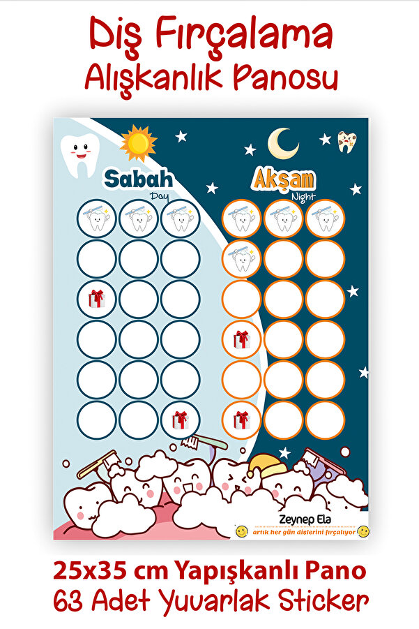 MSticker Çocuklar Için Diş Fırçalama Alışkanlığı Panosu - Diş Fırçalama Takip Çizelge Sticker Panosu