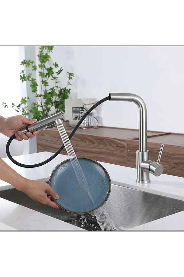 İSAOĞLU YAPI-Matte Chrome - Kitchen Faucet, Spiral Extending System, Purified Sink Fixture 1