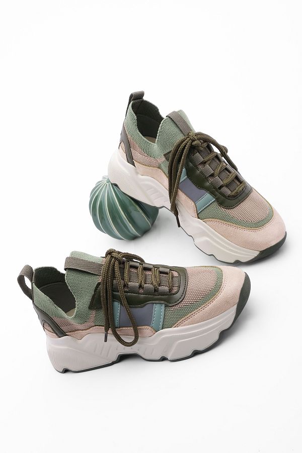 Marjin-Pantofi de damă cu talpă înaltă Tricoturi Pantofi sport Volente Kaki 1