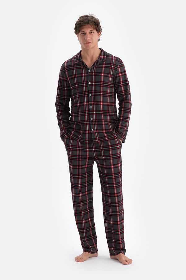 Dagi-Set de pijamale cămașă interlock în carouri multicolore 1