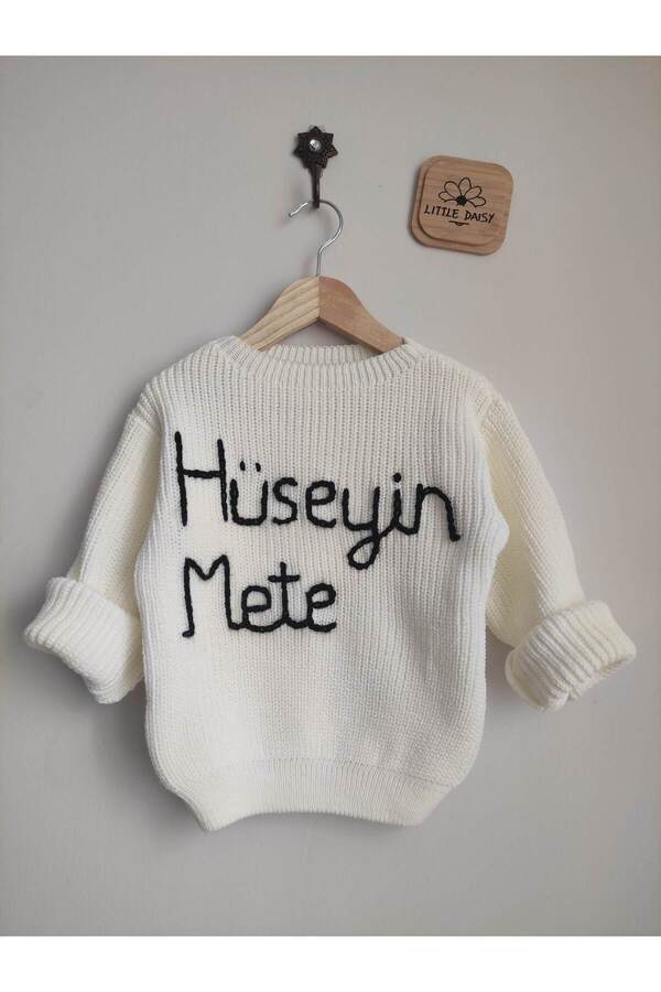 FLOWER BABY I?sim Harf Yazılı Bebek Çocuk Selanik Örgü Kazak Oversize Triko Kazak