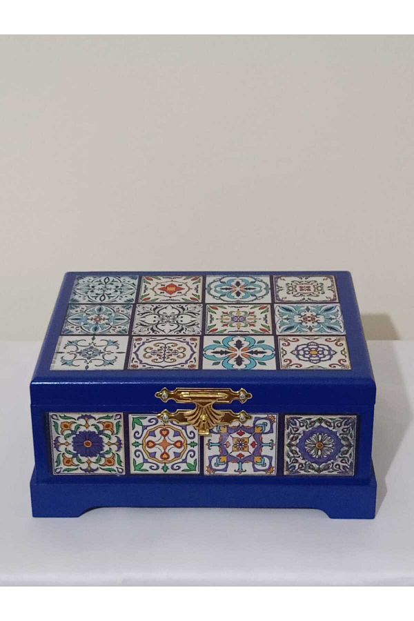 Altınyapı Hobi Market-Wooden Tile Pattern Parlement Decorative, Gift, Jewelry, Accessories, Note Box 20X26X10 cm 1