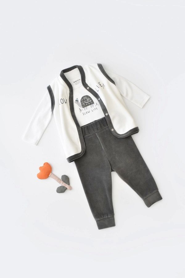 BabyCosy-Set vestă din catifea pentru bebeluși și nou-născuți din 3 piese - 80% bumbac organic și 20% poliester 1