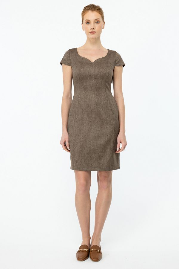 Ekol-Rochie midi pentru femei cu model în oase de pește - 5159 Cocoa 1