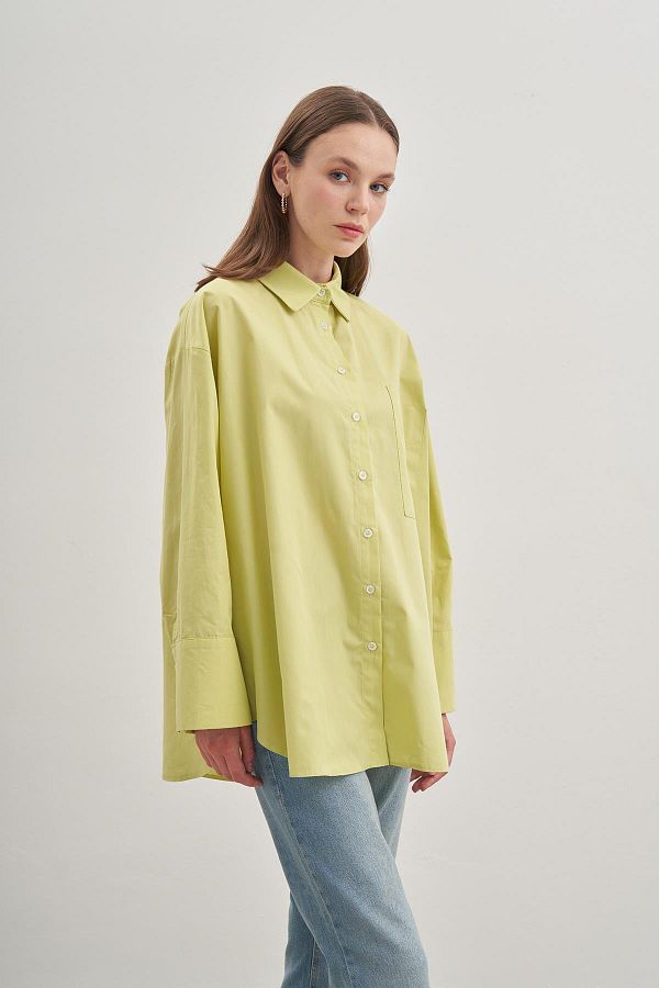 Fahhar-Cămașă oversize din popelin verde deschis 1