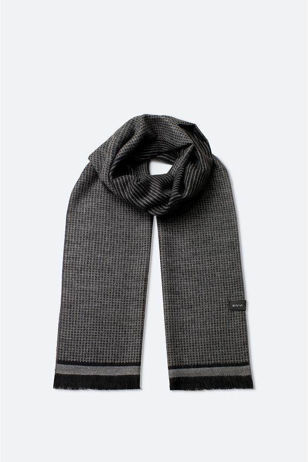 Avva-Men's Black Block Striped Corded Patterned Shawl A42Y9409 1