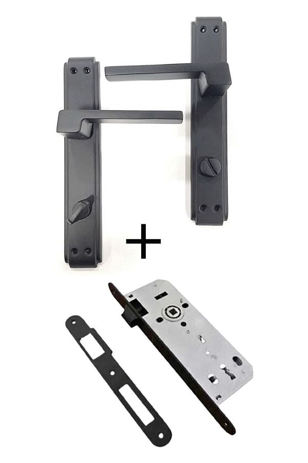 Sofuoğlu-Anka Mirrored Wc Door Handle Matte Black - Left Wc Black Wc Door Lock 40mm / Set 1