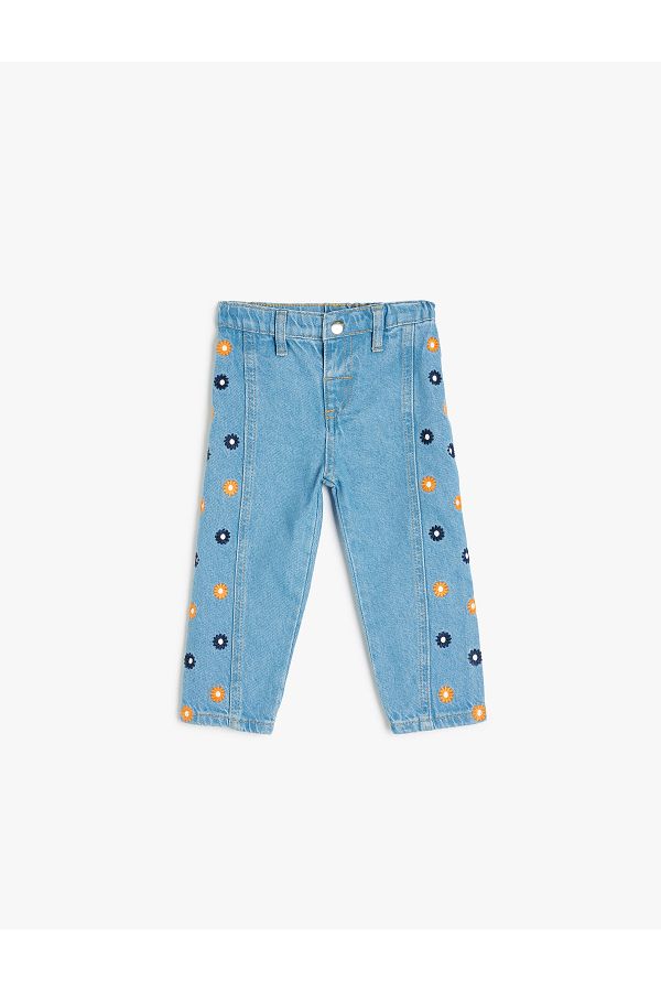Koton-Pantaloni din denim din bumbac cu detaliu broderie 1