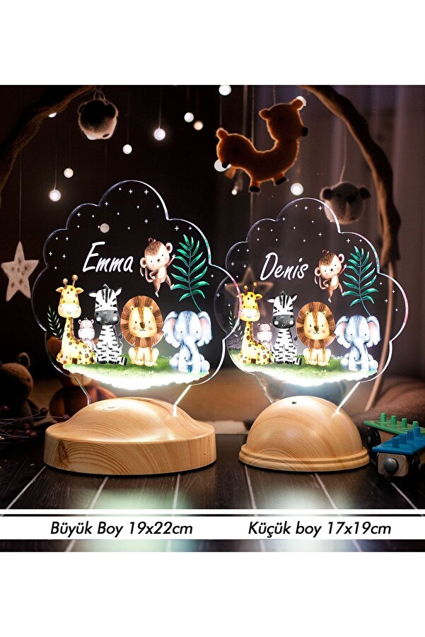 SEVGİLAMBASI Safari Temalı Bebek Odası Gece Lambası, Safari Konseptli Çocuk Doğum Günü, Hayvanlar Bebek Hediyesi