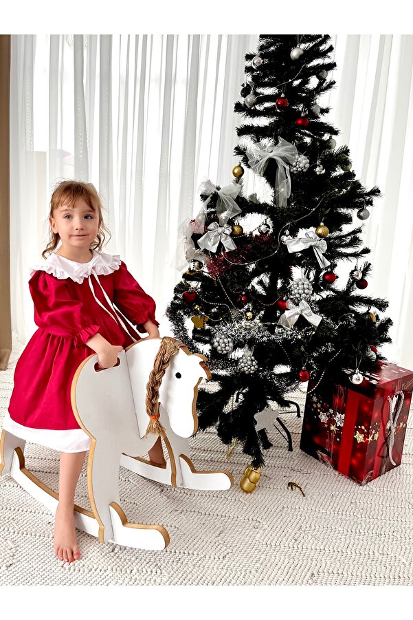 Baby Berry Baby store Kız Bebek Çocuk Bebe Yakalı Fiyonklu Elbise-Kırmızı (Fiyonk Çıkarılabilir)