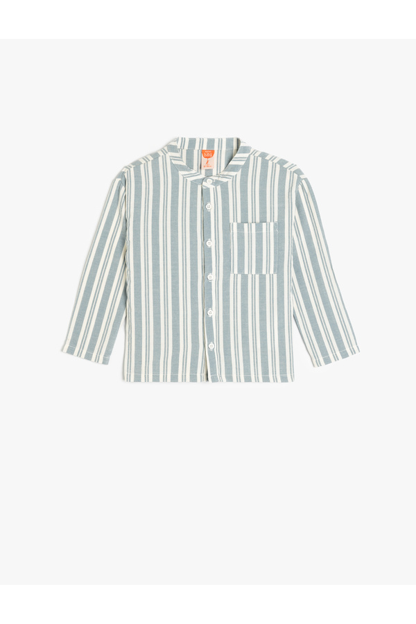 Koton Uzun Kollu Cep Detaylı Hakim Yaka Çizgili Gömlek