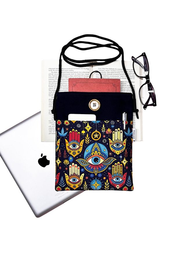 Smyrna-Hanging - Book / Tablet / Ebook Bag - Removable Strap (Hamsa, Eye, Color) 1