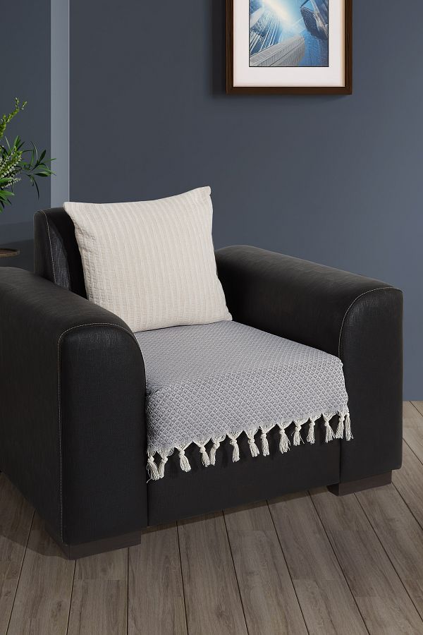 LADYNİL-Seating Fringed Sofa Cover 100% Cotton |   Armchair Cover Armchair Shawl 70X95 cm Gray 1