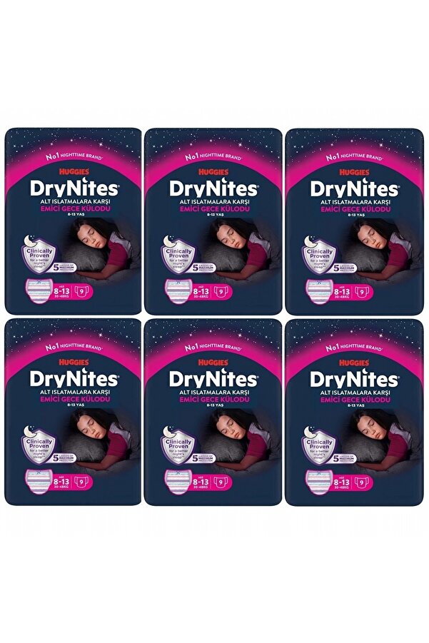 DryNites Kız Emici Gece Külodu 8-13 Yaş 9'lu X 6 Paket 54 Adet