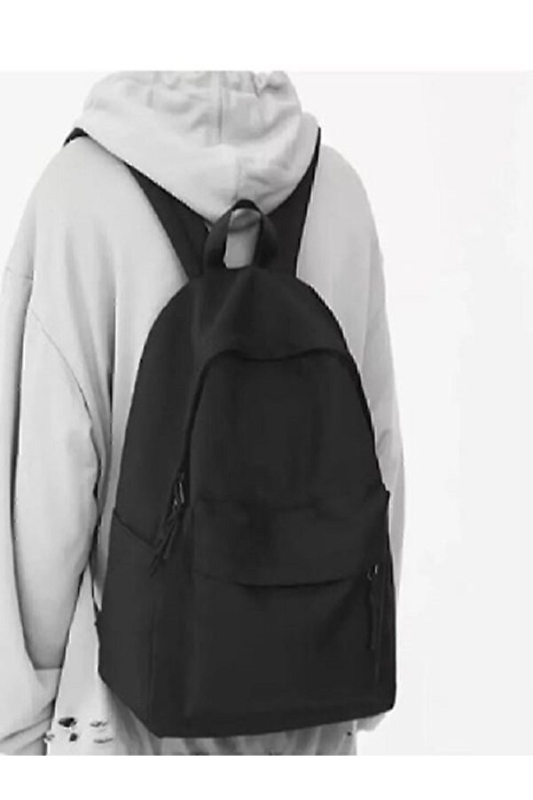 Genel Markalar Siyah Reklamsız Düz Siyah Unisex Laptop Okul Kurs Kamp Seyehat Gezi Günlük Kullanım Sırt Çantası