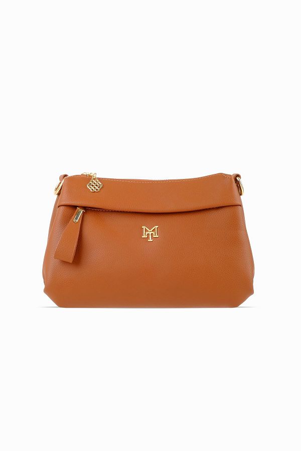 Lal Shoes & Bags-Tan Women's Crossbody Bag - Front Zipper Detail (1465) 1
