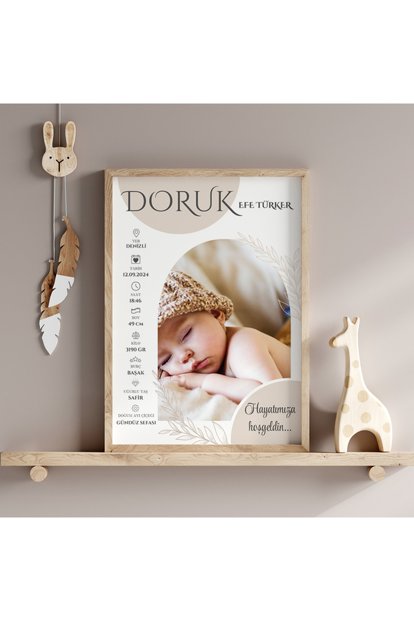 CKA Tasarım Ayrıntılı Fotoğraflı Doğum Tablosu, Bebek Doğum Hatırası Tablosu