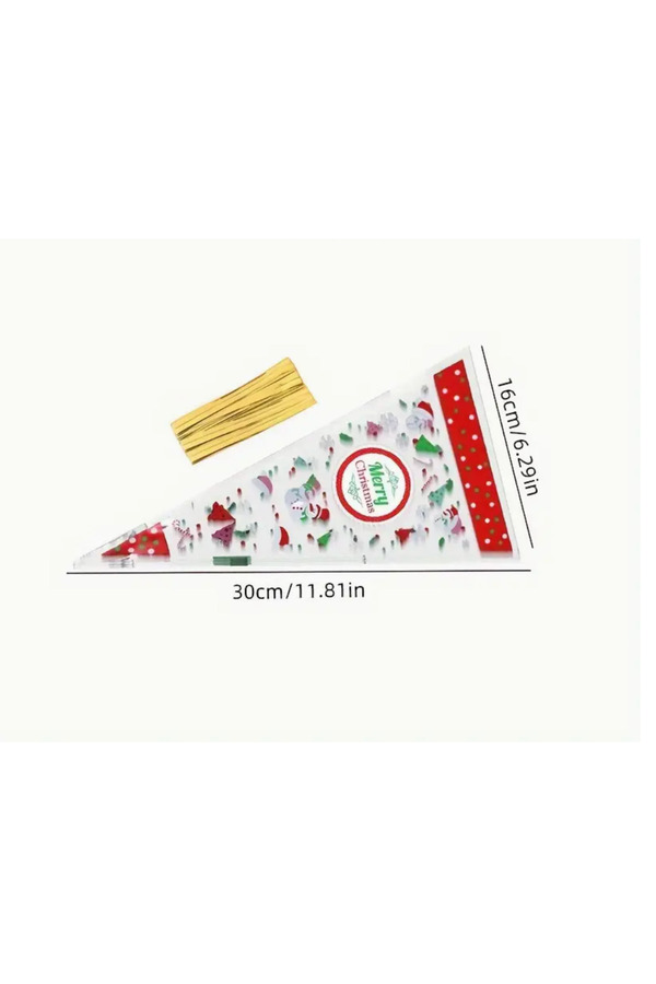 ÇET PACK 10 ADET YILBAŞILI UCGEN DESENLİ BİSKÜVİ ŞEKER POŞETİ HEDİYE ÇANTALARI DOĞUM GÜNÜ PARTİ SÜSLERİ 30X16