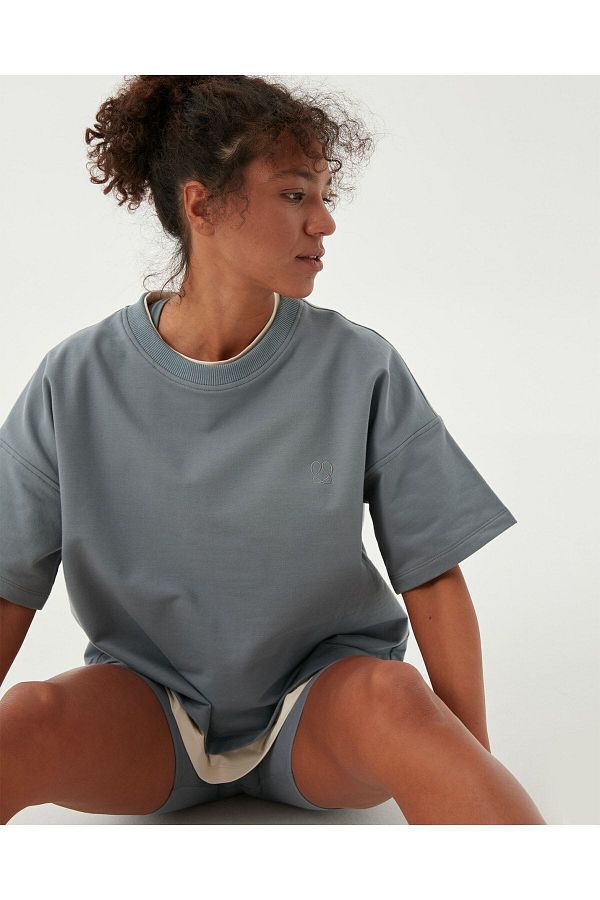 Ayma Active-Blue Short Sleeve Crew Neck Basic Thick Sweatshirt Tee 1