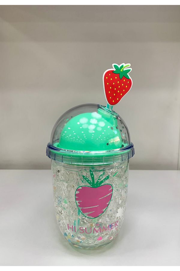 HACIOGLU STORE-Unicorn Pattern Multicolor Glitter Sequin Lid Double Walled Straw Cup-Mug, Drink 1