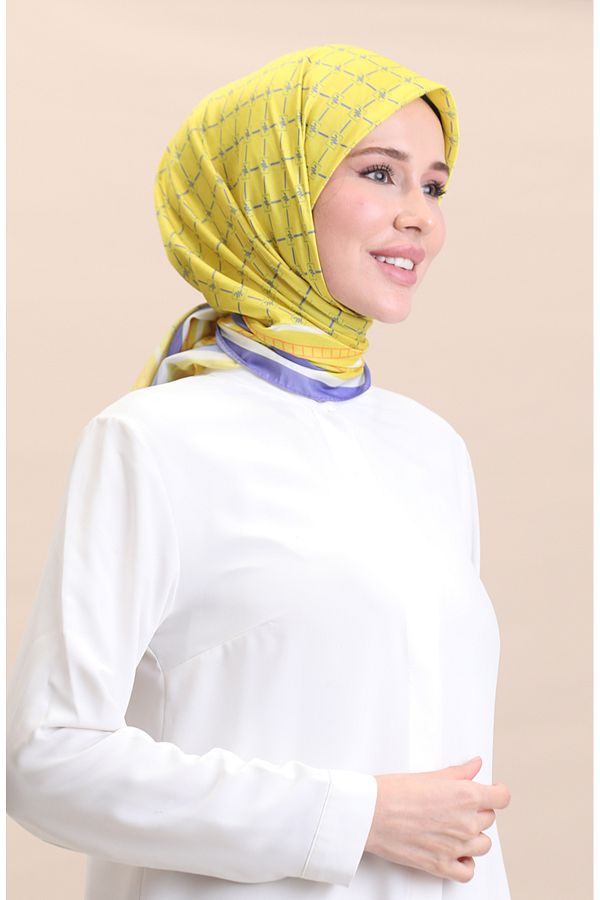 sefamerve-Soft Cotton Scarf 19091-17 Yellow Purple 1