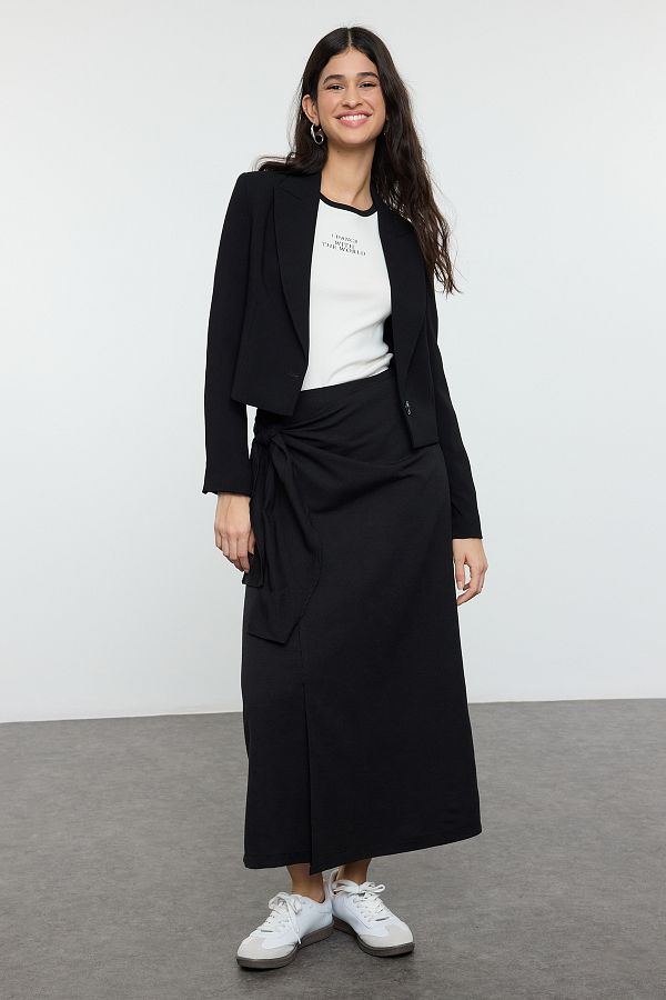 Trendyol Modest-Čierna dvojradová šnurovacia sukňa Tctss24Ee00002 1