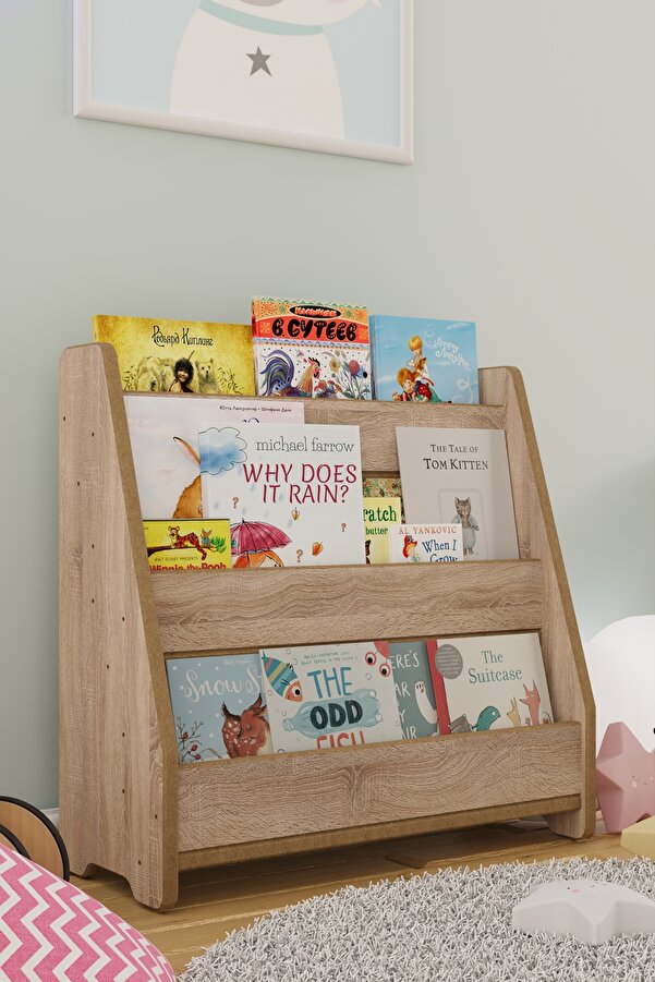 zeo wood design Montessori Mdf Çocuk Kitaplığı - Sonoma Meşe