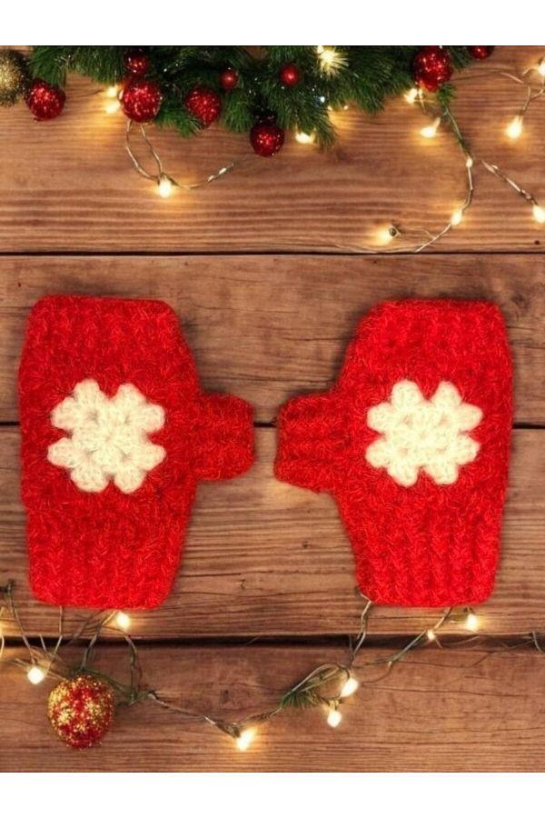 Zekids-New Year's Themed Handmade Hand Knitted Single Fingered Motif Gloves 1
