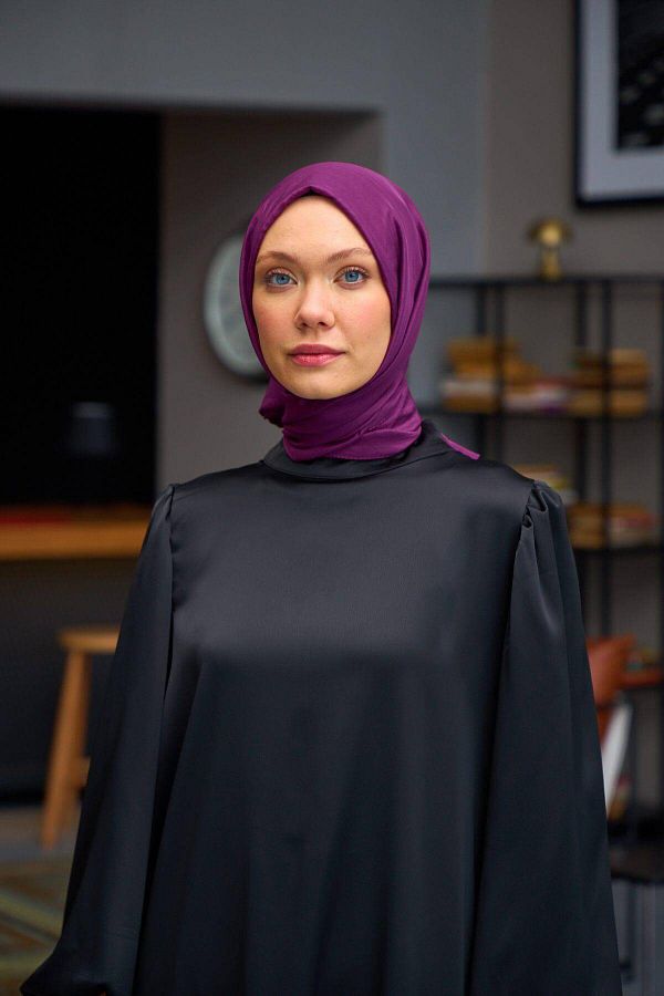 İpekhan-Silk Voile Shawl - Plain Pattern, Plum Color - 9800-15 1
