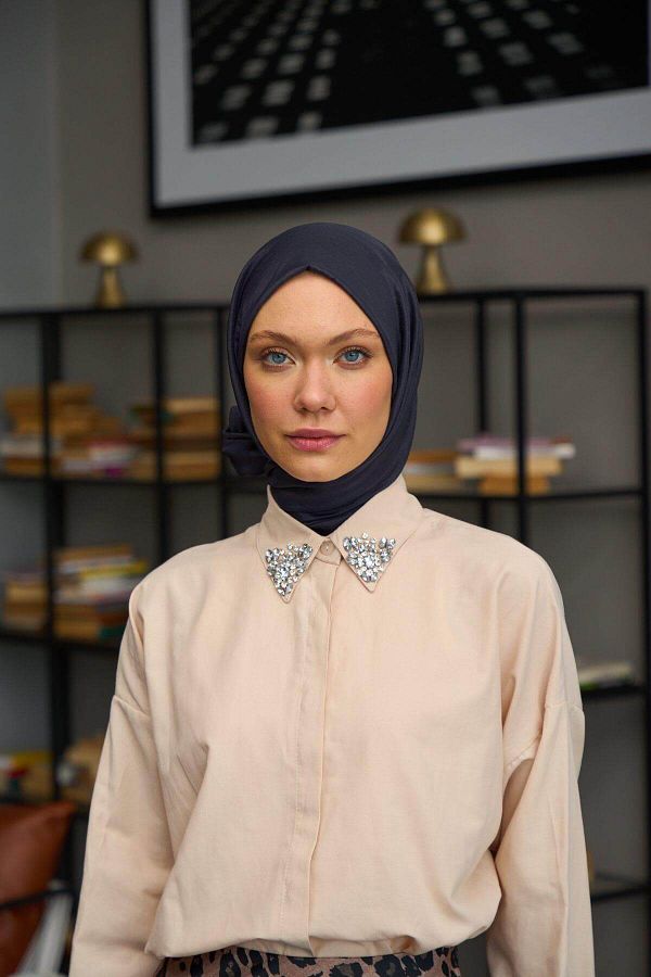 İpekhan-Plain Pattern Voile Shawl Dark Gray Voile Silk Shawl - 9800-22 1