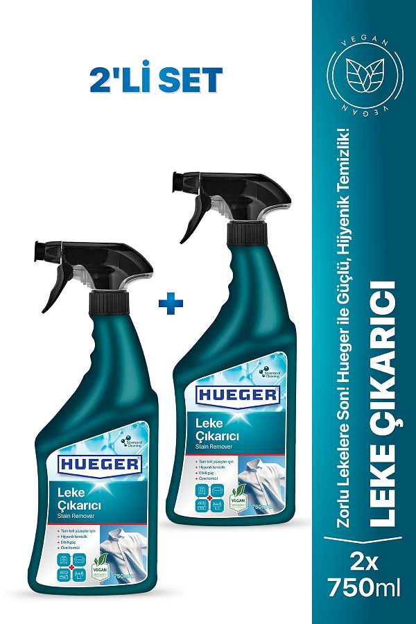 Hueger-Demachiant vegan pentru pete – Set de 2 pentru îndepărtarea petelor pentru țesături și suprafețe cu cap de spumă și spray 750 ml 750 ml 1